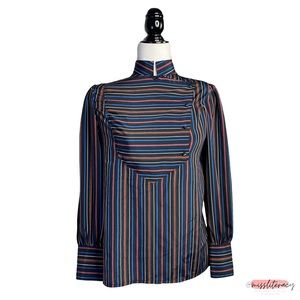 ❤️ Vintage le STJ Oriental Mockneck Puff Shoulder Longsleeve Blouse [Size M]